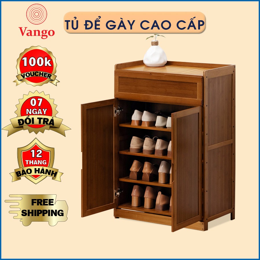 Tủ để giày dép bằng gỗ tre Vango cao cấp, Tủ để giày thông minh, hiện đại, sang trọng, phong cách nội thất hot 2021