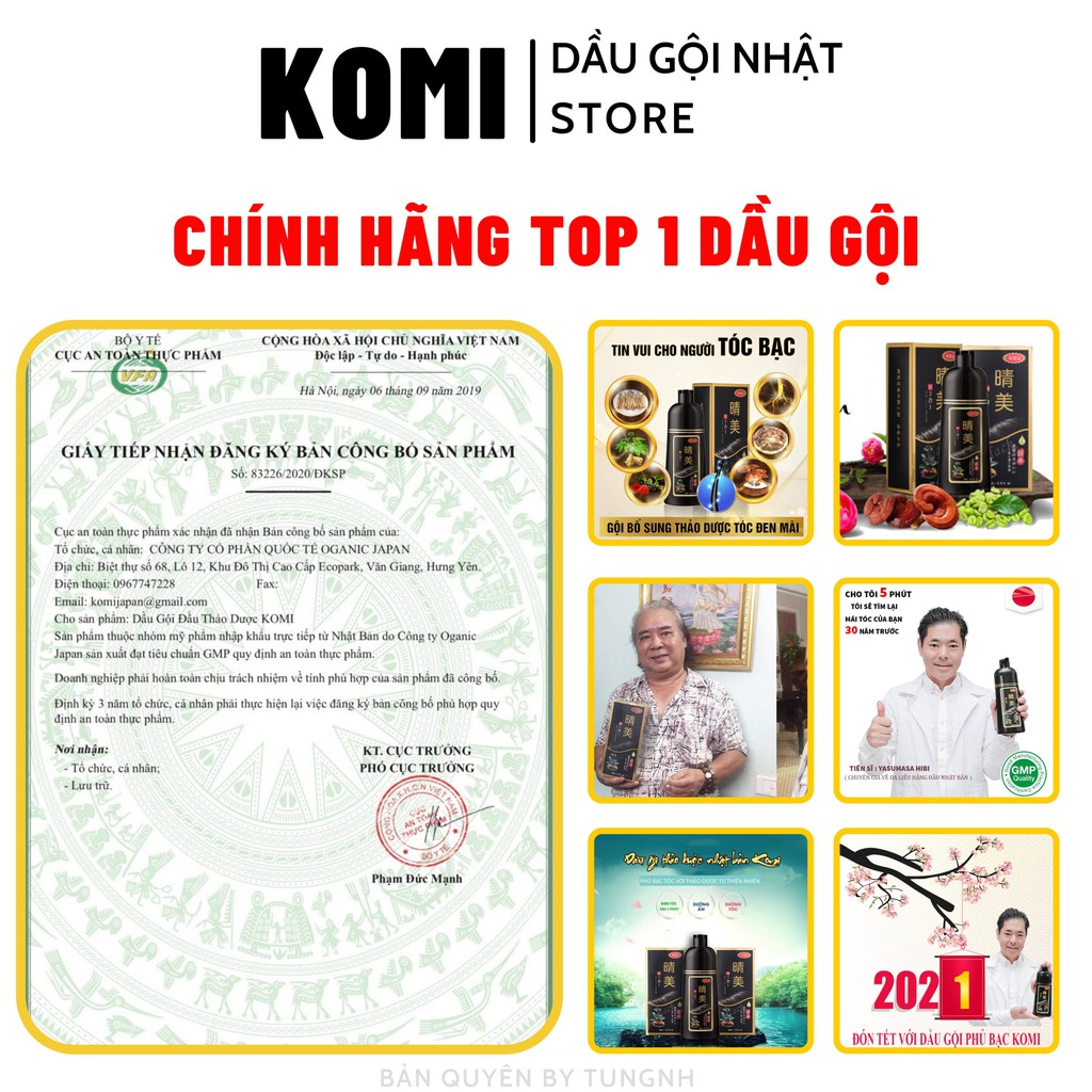 Dầu Gội Phủ Bạc KOMI Nhật Bản (Màu Đen, Nâu Hạt Dẻ, Nâu Đen, Nâu Cafe) - 100% từ Thiên Nhiên