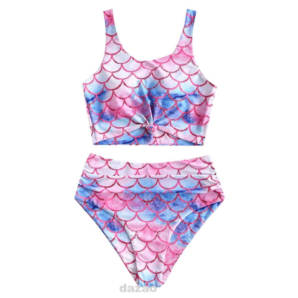 Bộ Đồ Bơi 2 Mảnh Không Tay Lưng Cao Mềm Mại In Hình Geo Thời Trang Mùa Hè Cho Nữ