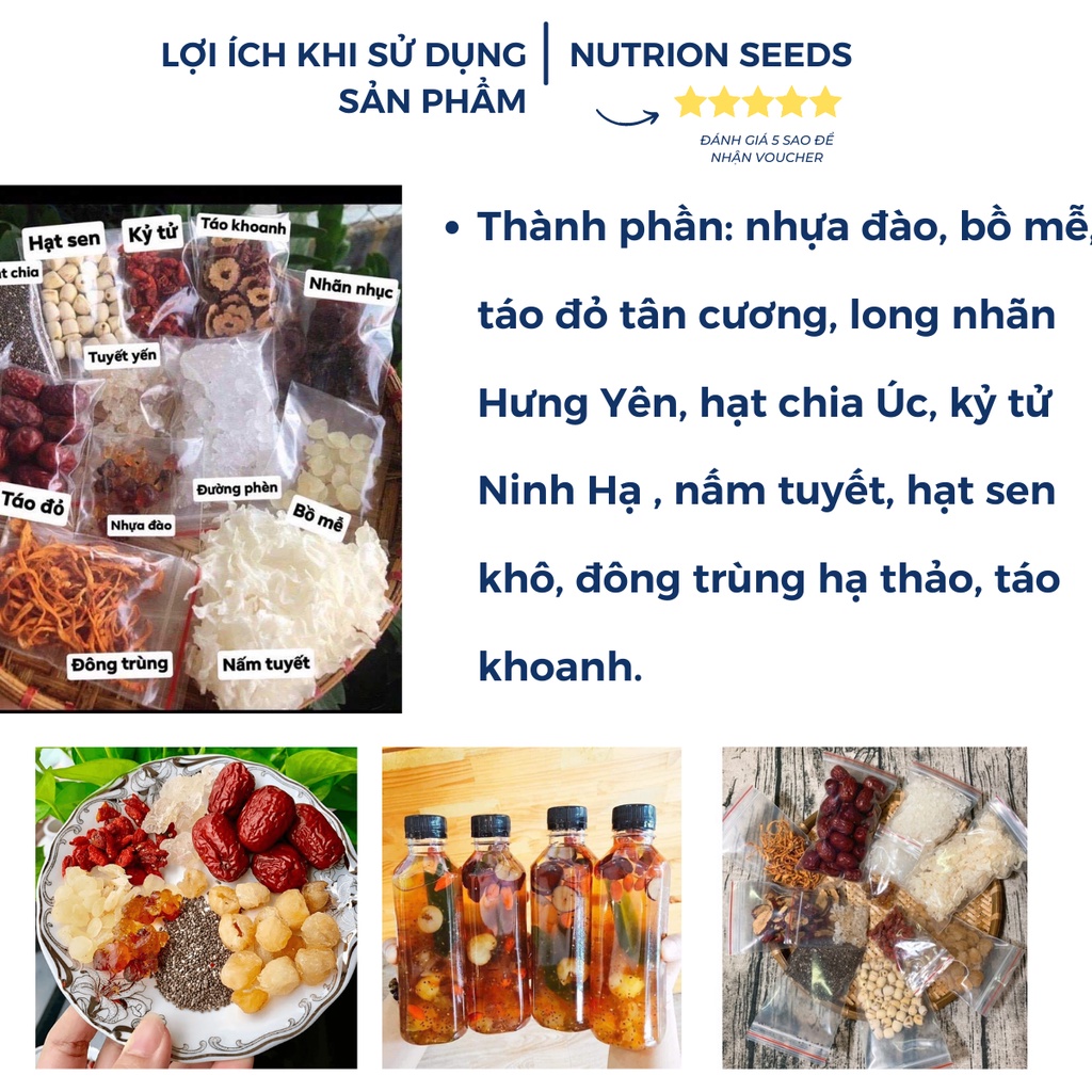 CHÈ DƯỠNG NHAN TUYẾT YẾN NHỰA ĐÀO 12 VỊ  (10 chai 330ml) 400gram thanh nhiệt cơ thể, giảm cân detox cho mọi người