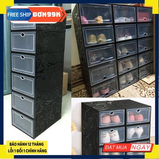 Hộp đựng giày nắp nhựa cứng trong suốt full đen cá tính - Box Sneaker New Hàng Chính Hãng