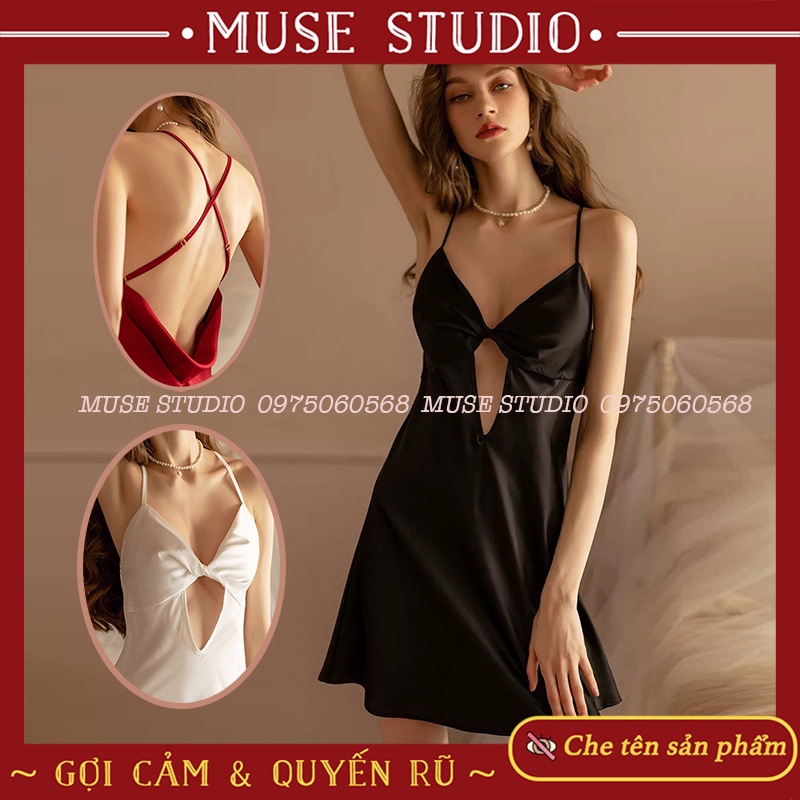 Váy ngủ sexy, đầm ngủ nữ gợi cảm kèm đệm ngực đan ngực vải lụa satin cao cấp