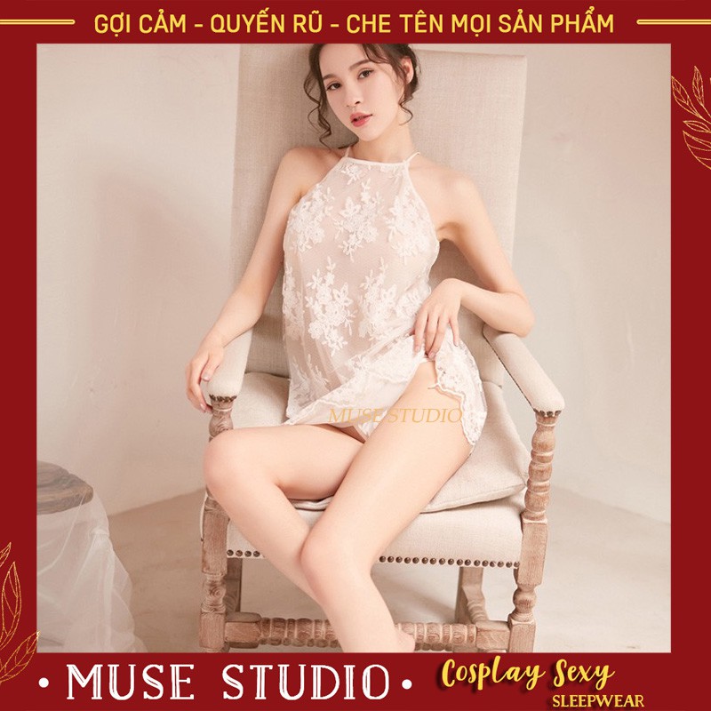 Váy ngủ ren đẹp, hàng cao cấp, đồ ngủ nữ sexy gợi cảm, đầm yếm dây lưng đan chéo quyến rũ