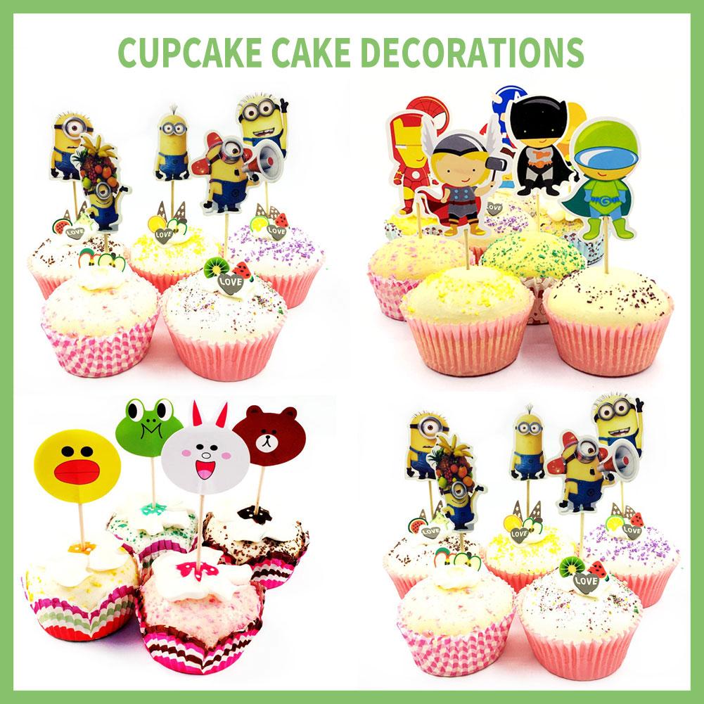 24 CÁI Mô Hình Hoạt Hình Đáng Yêu Trẻ Em Sinh Nhật Cupcake Toppers Lựa Chọn Bánh Tiệc Trang Trí Cờ Tăm