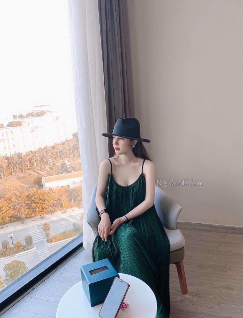 Váy hai dây dập ly kèm dây buộc đai siêu hót hít hàng qc l1