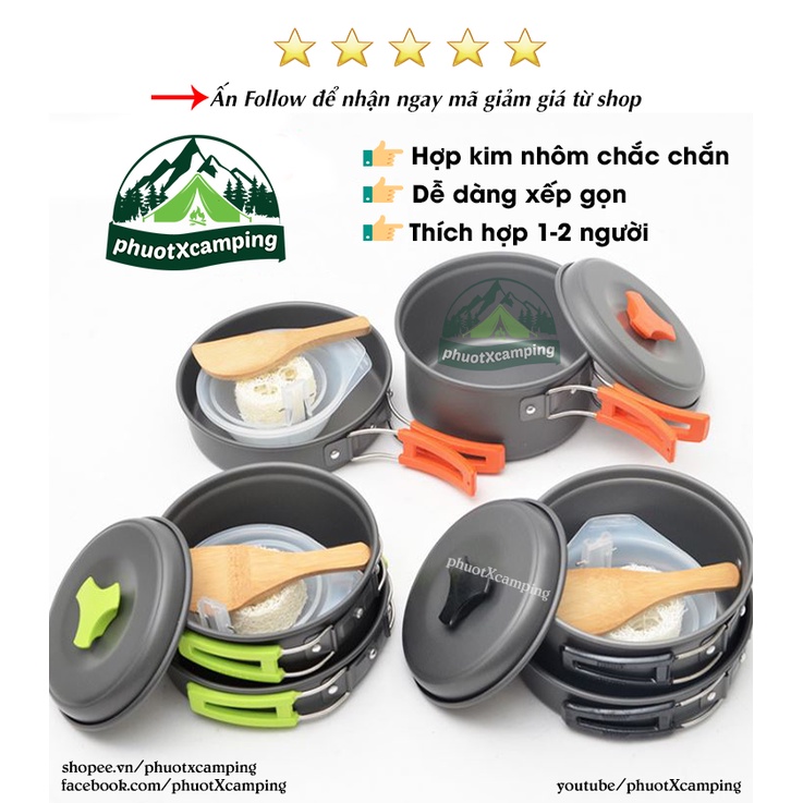 ⚡️Giá sốc⚡️ Bộ nồi nấu ăn cắm trại dã ngoại DS-200 dành cho 1-2 người nhỏ gọn tiện lợi. phuotxcamping shop | BigBuy360 - bigbuy360.vn