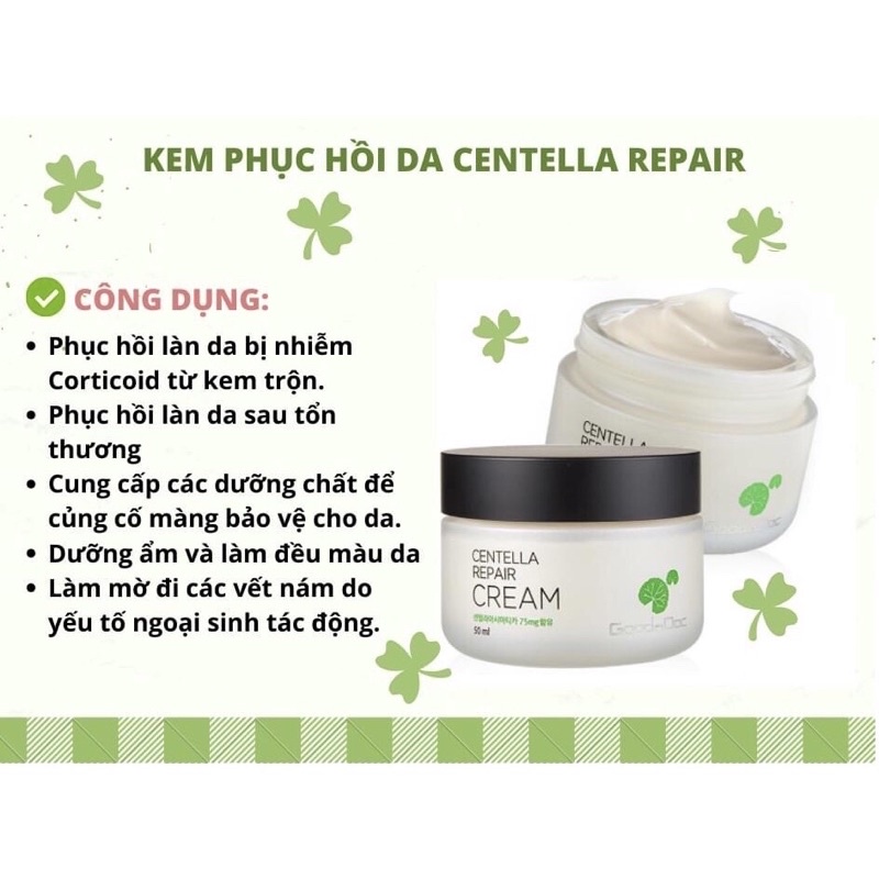 KEM RAU MÁ GOODNDOC CENTELLA REPAIR CREAM - Phục hồi da, giảm thâm nám, dưỡng trắng sáng, chống lão hóa
