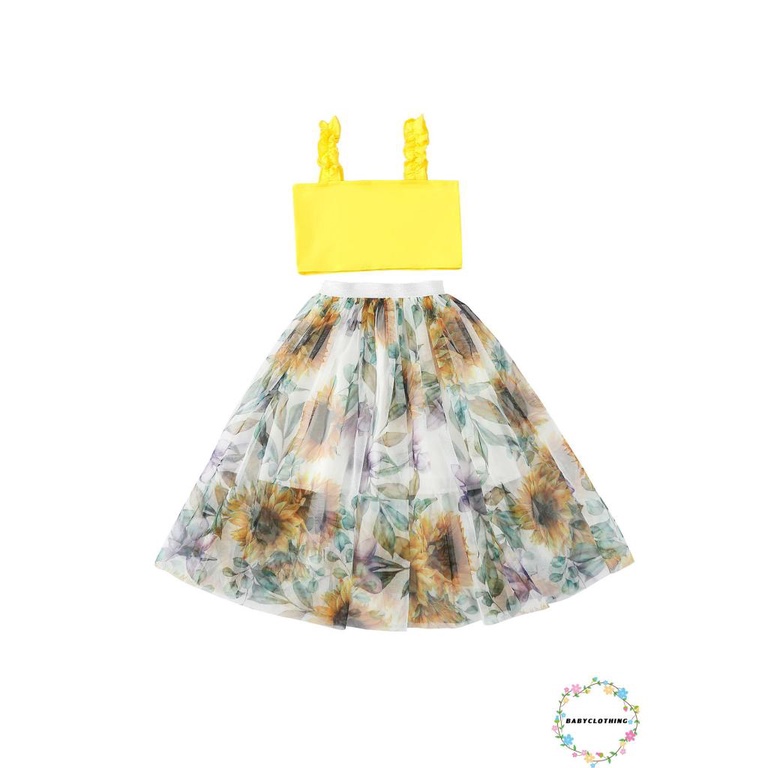 Babyclothes-áo Tanks + Chân Váy Lưới Lưng Thun Hình Hoa Hướng Dương / Cầu Vồng Phong Cách Ngọt Ngào Thời Trang Mùa Hè