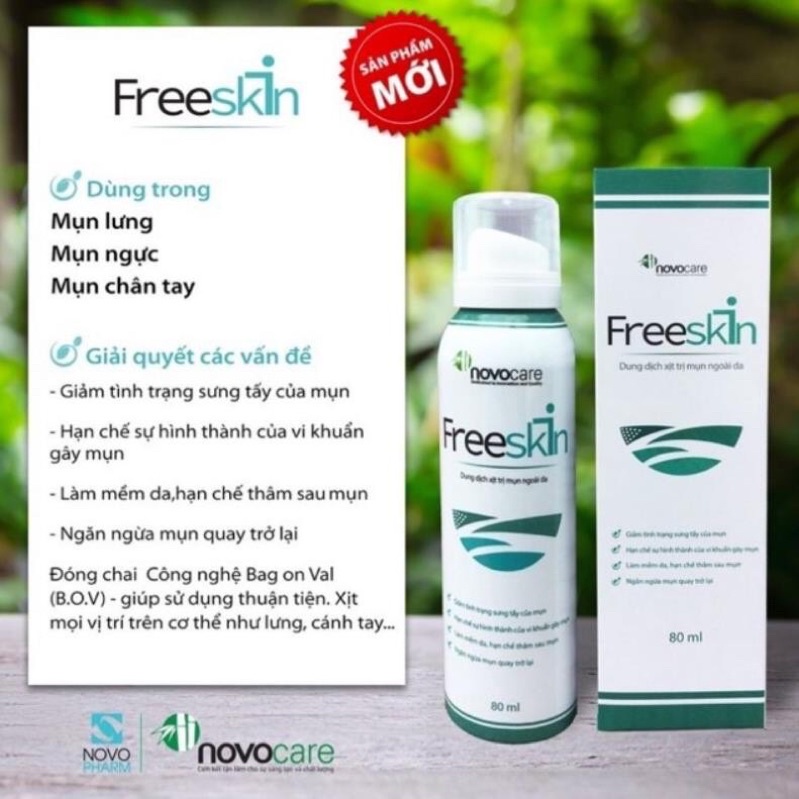Freeskin đánh bay mụ lưng,xịt và tắm. Chấm mụn NOVOLINDA