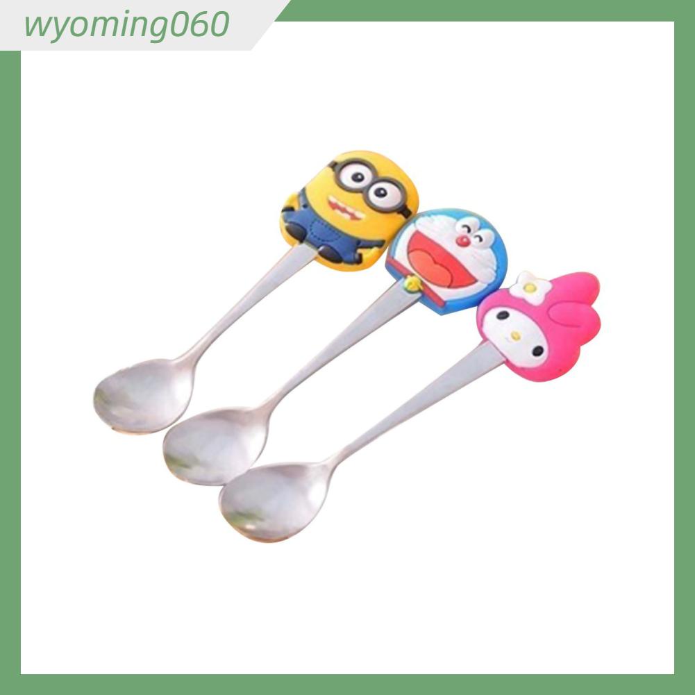 Wyoming060 Creative Cute Stainless Steel Spoon with Silicone Handle Dinner for Coffee Stirring Small Snacks
