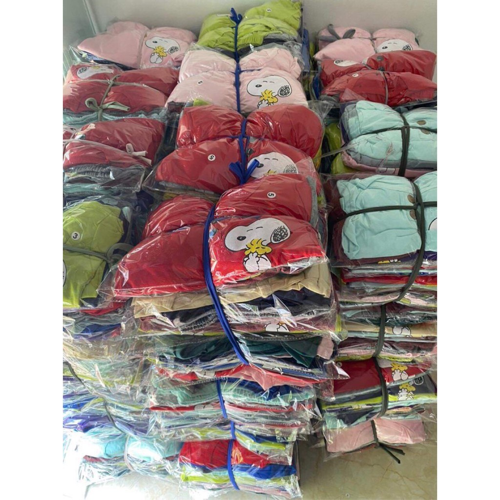 Bộ cotton thun dài tay cổ trụ 2 cúc in hình Snoopy cho bé trai, bé gái xịn xò cho bé trai/ bé gái từ 8-18kg