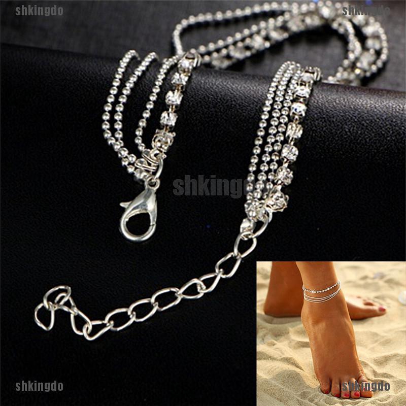 Lắc Chân Nhiều Lớp Đính Đá Pha Lê Quyến Rũ