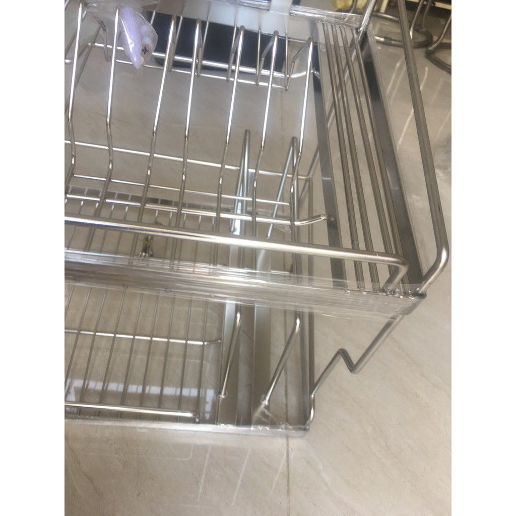 KỆ ĐỂ CHÉN BÁT 2 tầng bằng inox 304 cao cấp, có chỗ để dao thớt, ống đũa tiện lợi, KC - 03