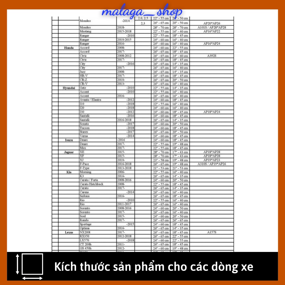 Gạt mưa ô tô i10 Morning Vios Innova City CRV CX3 CX5 đủ size GATMUA