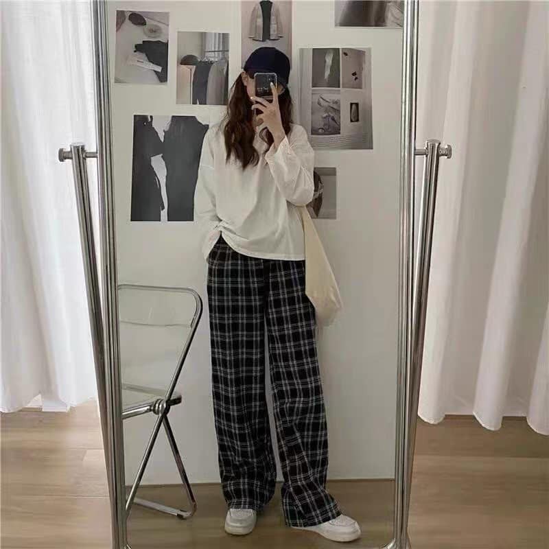 Quần CARO PANT unisex ống suông rộng cạp chun hack chân tôn dáng chất vải thô kẻ hàng có size 3 màu cực ngầu | BigBuy360 - bigbuy360.vn