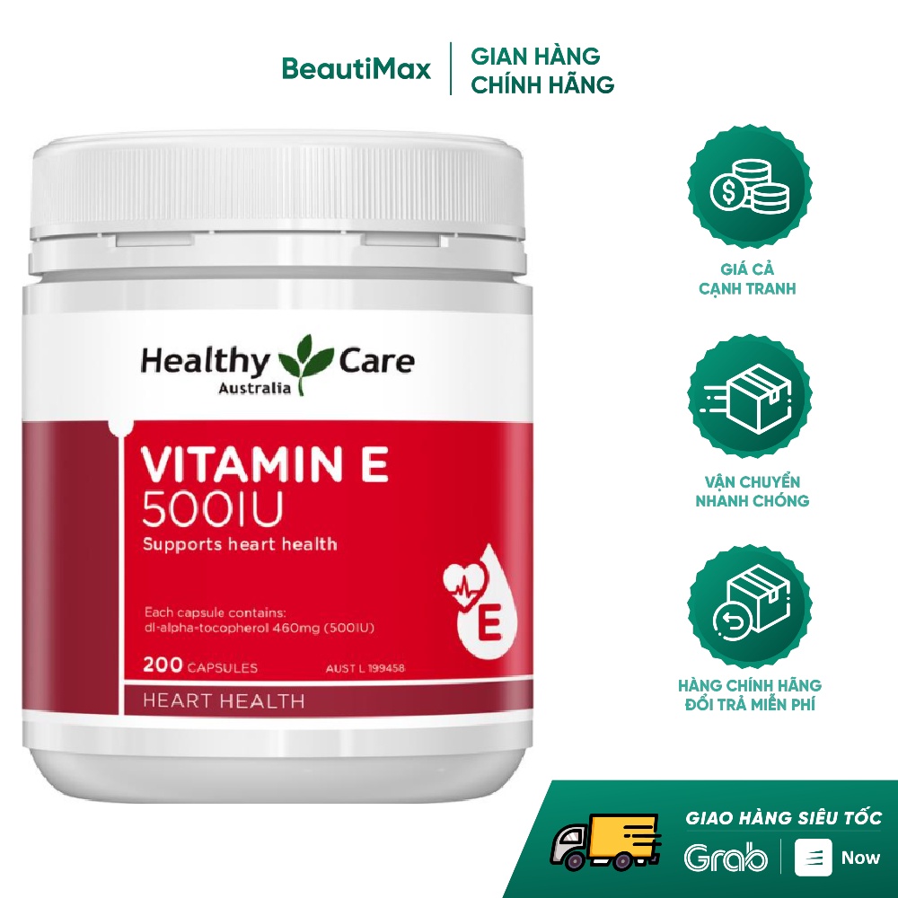 Viên uống bổ sung Vitamin E 400IU 200/500 Viên Healthy Care chống oxy hóa Beautimax