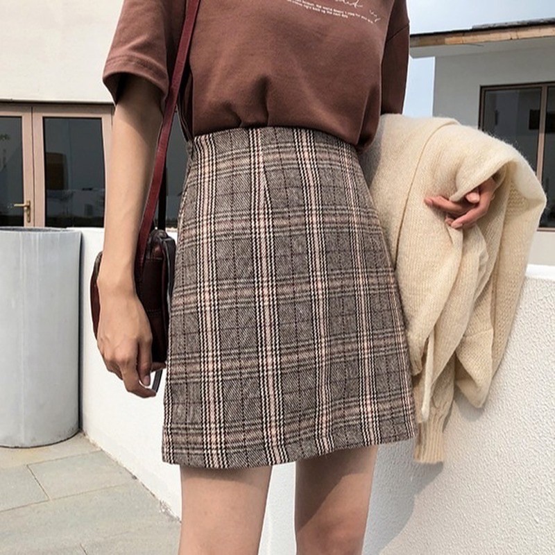 chân váy kẻ dáng chữ A phong cách hàn quốc
