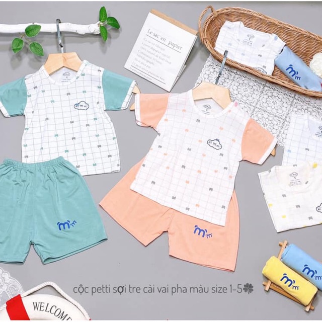 Bộ quần áo cộc tay trẻ em sơ sinh Hi Mom vải petit xuân hè cho bé trai bé gái Lismommybaby Mã CT037