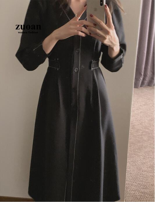 Đầm midi nữ SUXI cổ chữ V màu trơn phong cách Hàn quốc