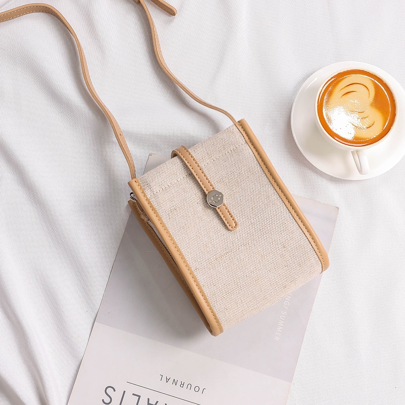 Túi Đeo Chéo Vải canvas Màu Sắc Tương Phản Phong Cách Hàn Quốc Cổ Điển Dành Cho Nữ