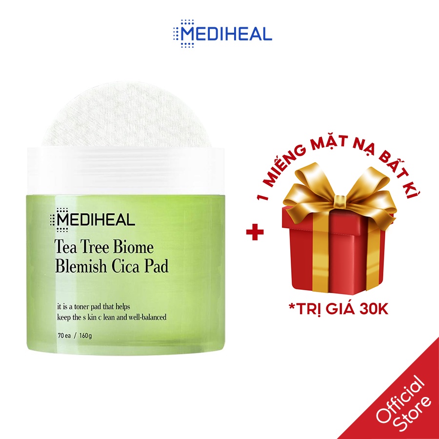 Hộp Miếng Đắp Làm Dịu Da Chiết Xuất Tràm Trà Và Rau Má Mediheal Tea Tree Biome Blemish Cica Pad 70 miếng