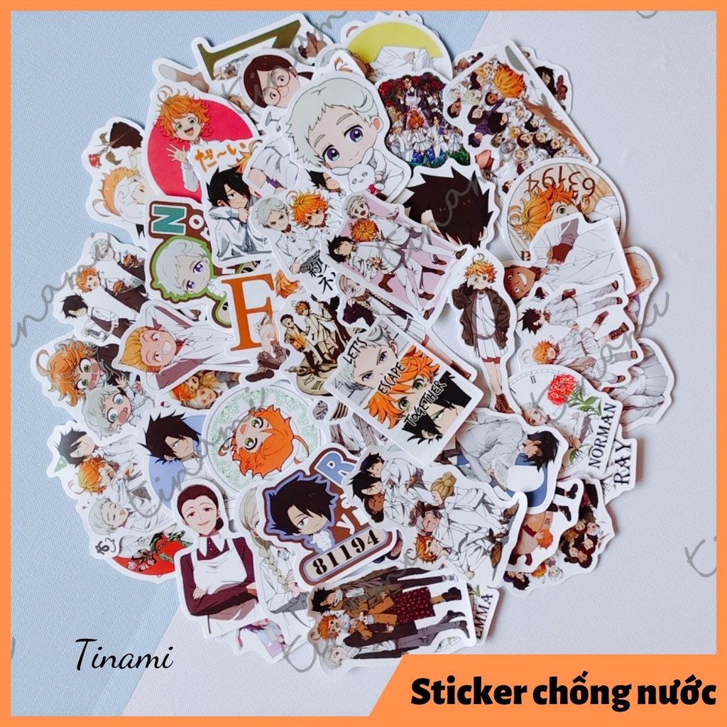 Bộ 50 Sticker Yakusoku no Neverland Miền đất hứa hình dán chống nước trang trí decor Tinami