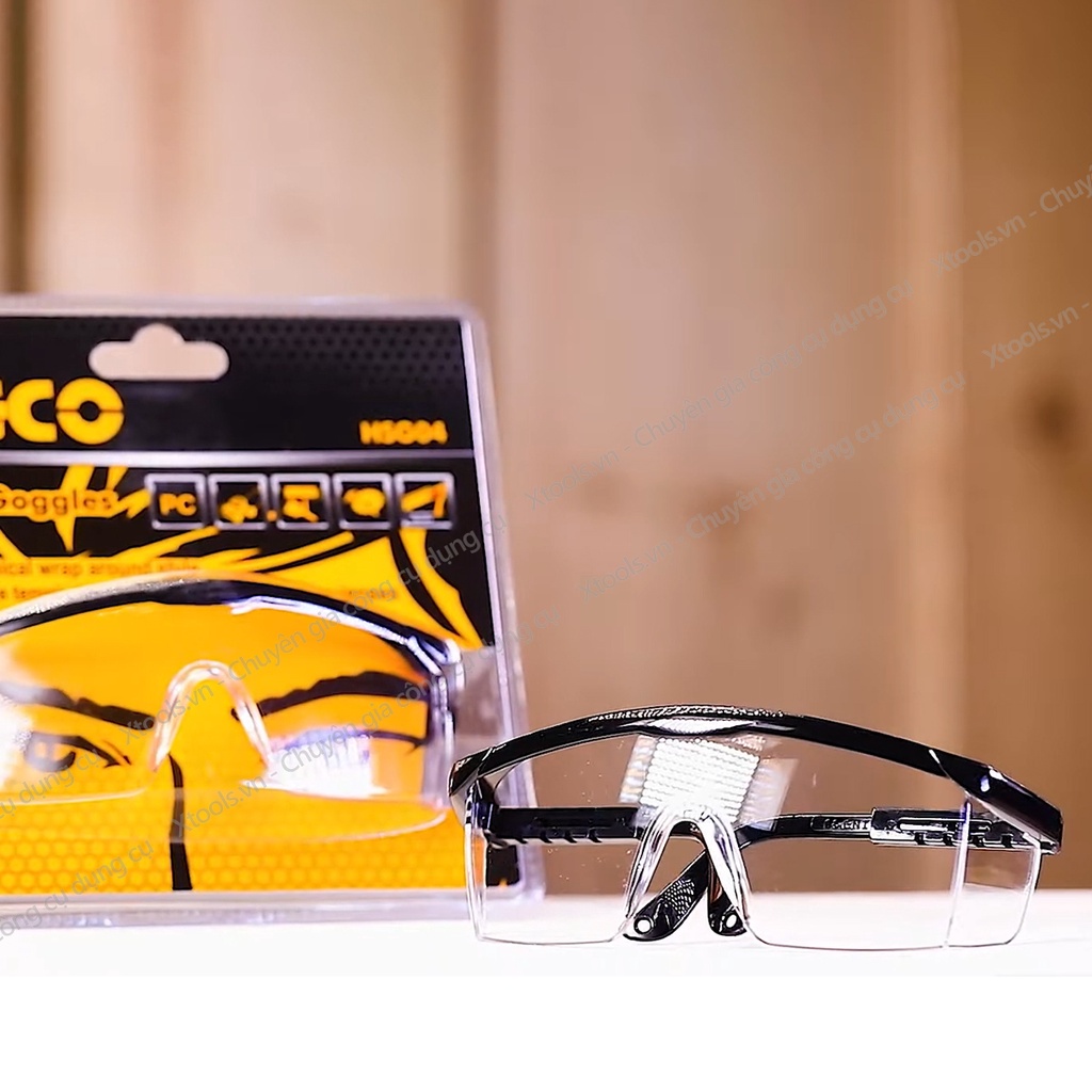 Kính bảo hộ lao động INGCO HSG04 - Mắt kính chống bụi, chống tia UV chống trầy xước, đọng hơi sương (màu trắng trong)