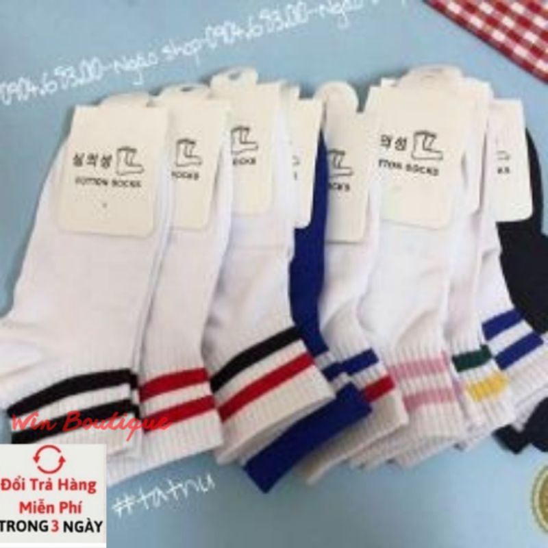 Tất sọc phong cách Hàn Quốc nam nữ chất Cotton