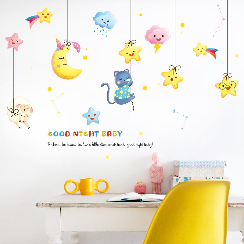 Decal dán tường   chúc bé ngủ ngon (good night baby)