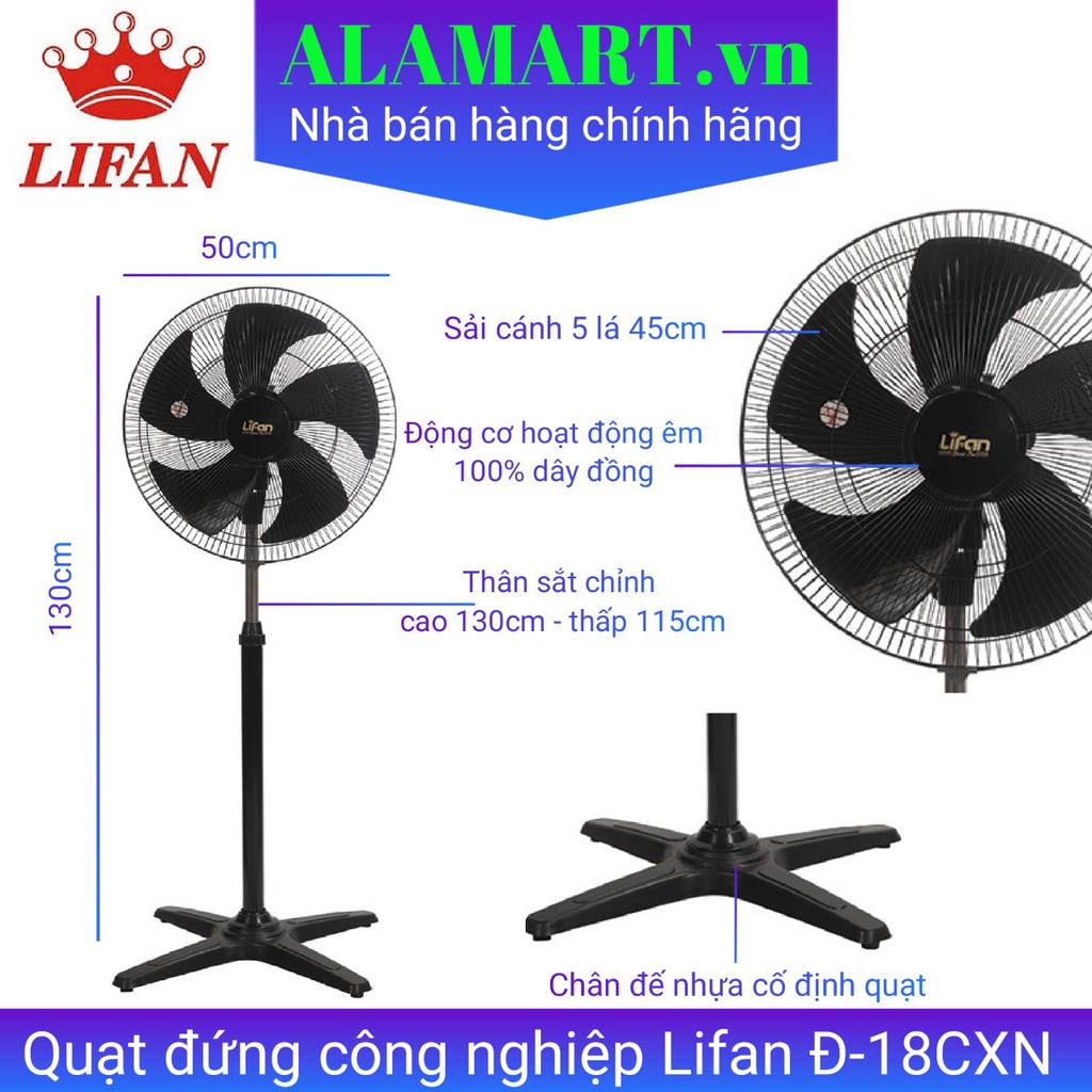 Quạt Đứng Công Nghiệp Lifan Đ-18CXN , sải cánh 45cm