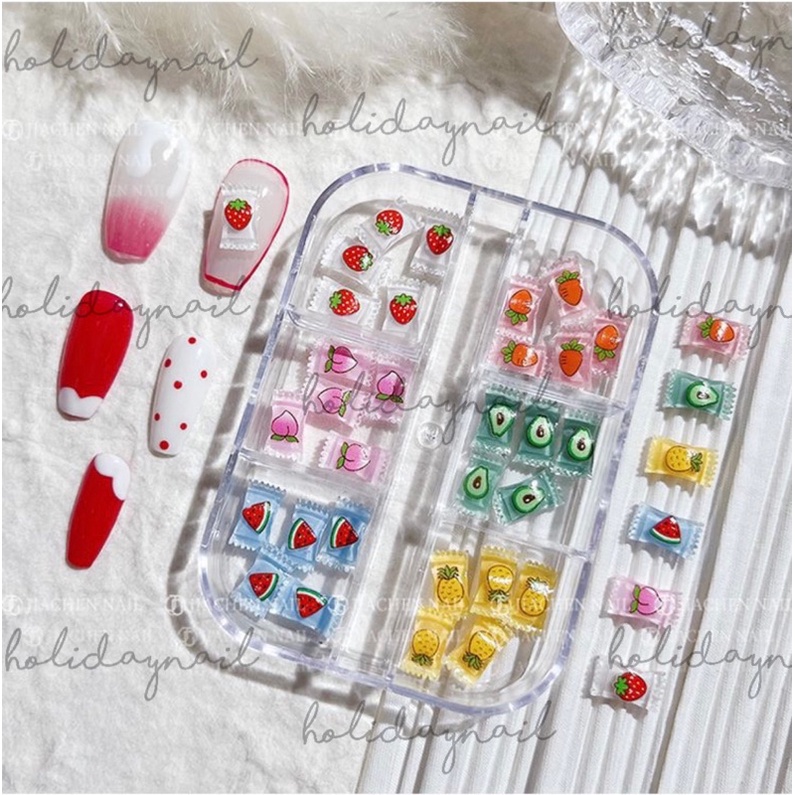 HOLIDAYNAIL Set 20 charm kẹo hình trái cây mix màu
