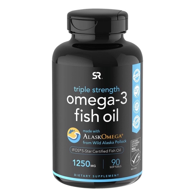 Dầu cá Alaska Sports Research Omega-3 Fish Oil, Triple Strength 90 viên USA