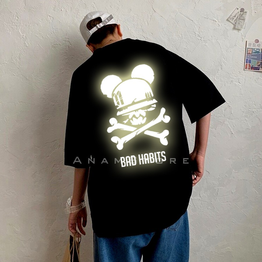 Áo thun phản quang tay lỡ Nam Nữ Habbits