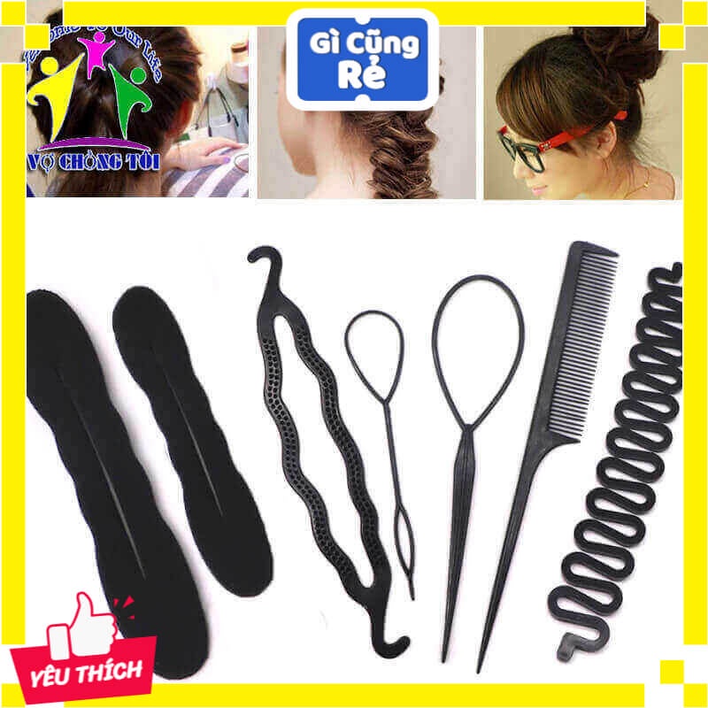 Phụ kiện tóc nữ, bộ dụng cụ tạo kiểu tóc 7 món đa năng thần thánh - thương hiệu Vợ Chồng Tôi
