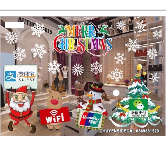 Decal dán tường Noel Hít Tĩnh Điện Không Dơ Kính - Noel Truyền Mạng Thương Mại xinh xắn