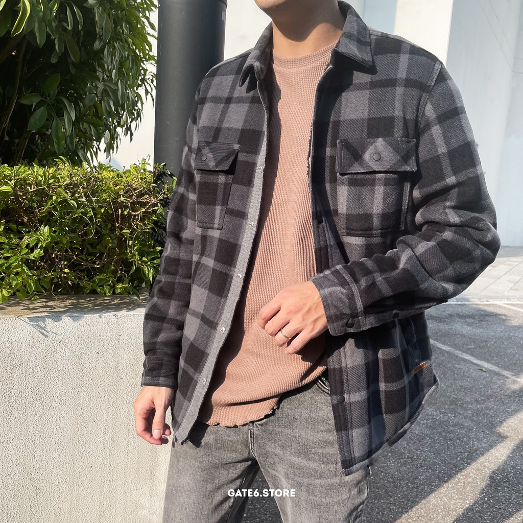 Áo Khoác dạ Nam GATE6 2 lớp lót lông, sơmi caro dạ Unisex khoác ngoài kiểu Hàn Quốc Terry-Check - #G0016