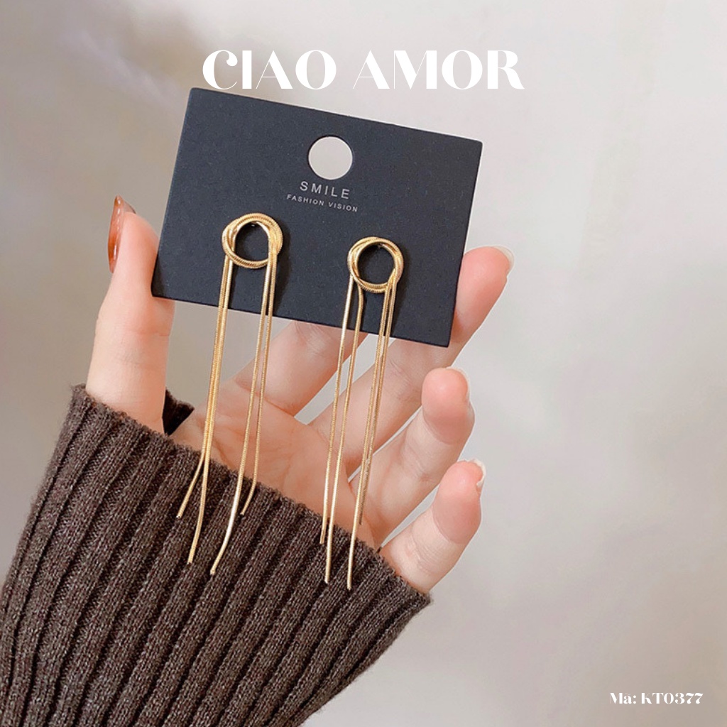 Khuyên tai nữ, Bông tai nữ bạc 925 dài dây quấn tròn Trang sức Ciao Amor - KT0377