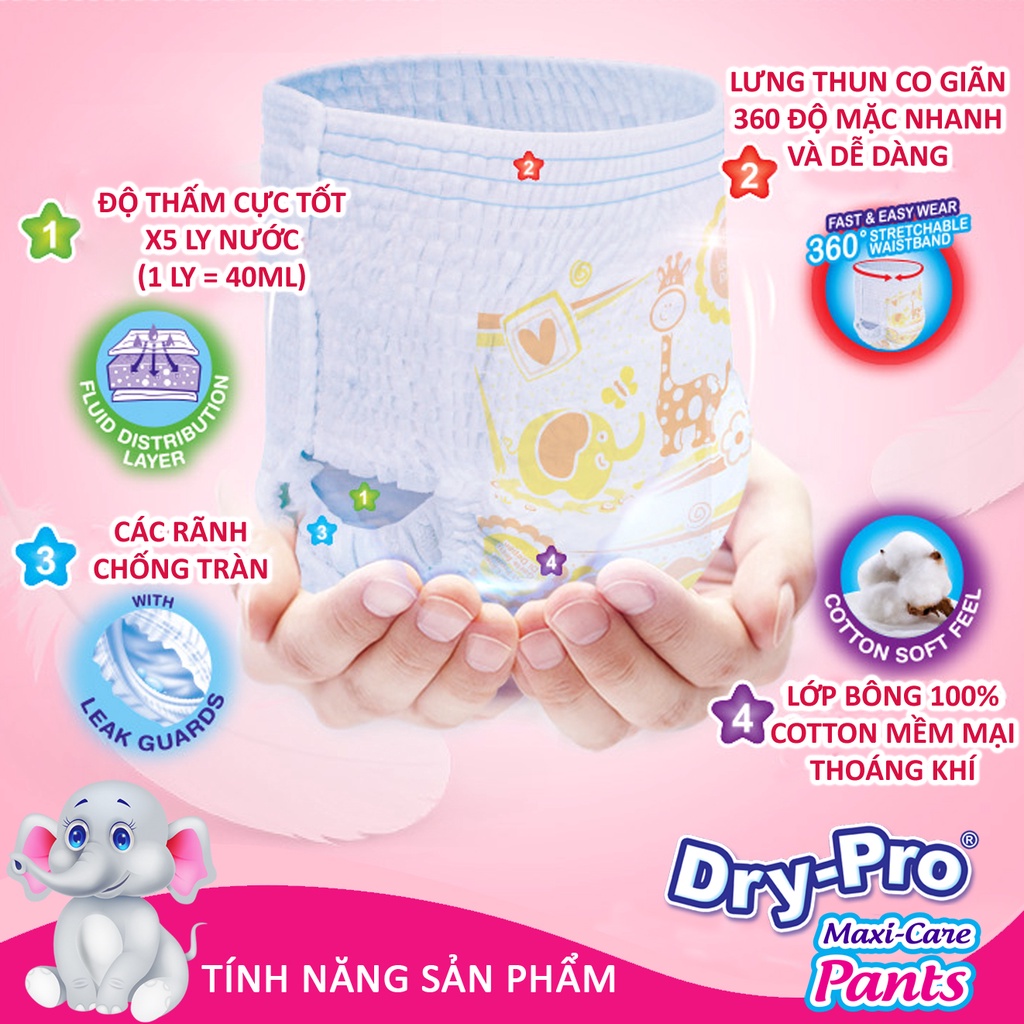 Tã/bỉm quần Dry-Pro siêu thấm hút nhập khẩu Malaysia size L50 (9kg - 14kg) - Gói 50 miếng