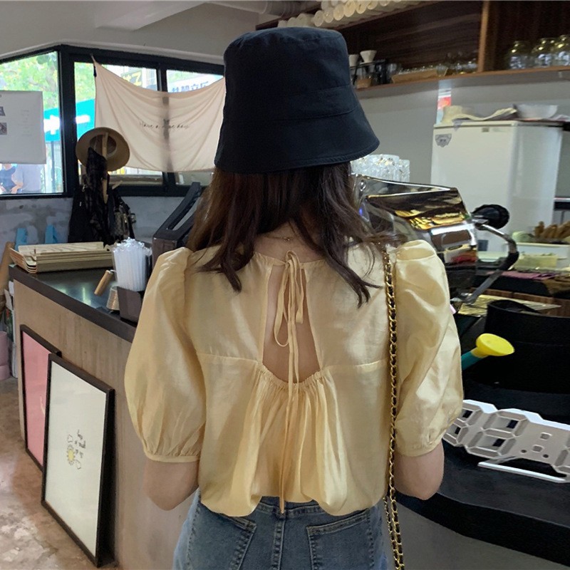 Áo tay ngắn thiết kế buộc dây phong cách Hàn Quốc thời trang cho nữ