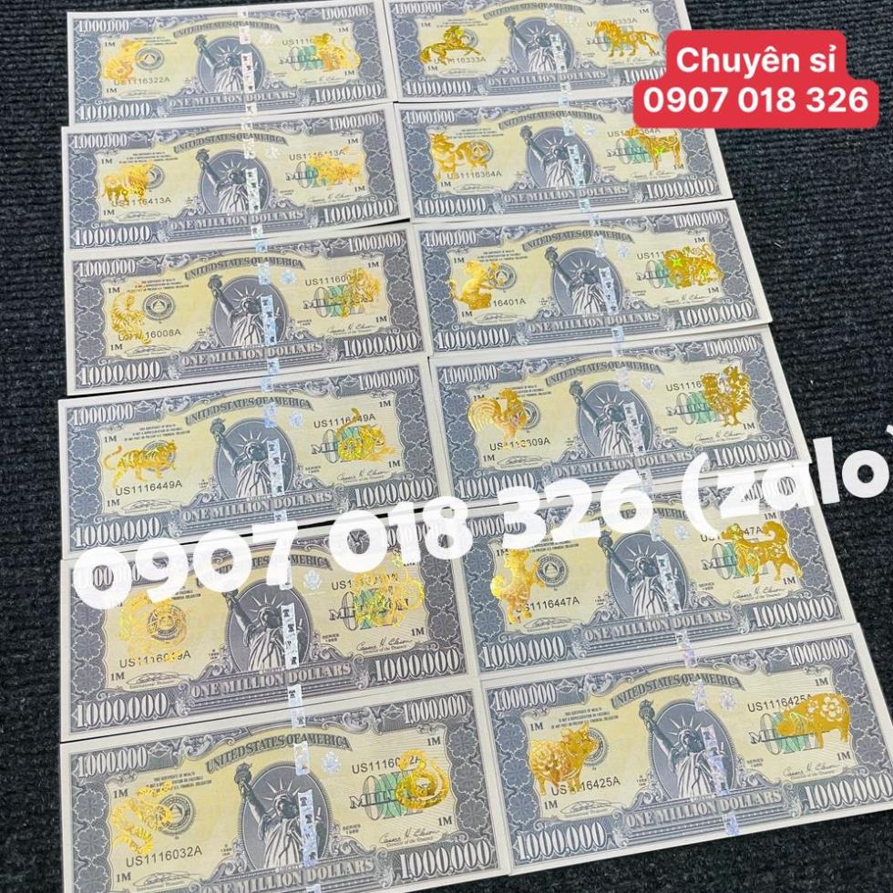 Tờ tiền 1 triệu đô Mỹ 12 con giáp mạ vàng, có bảo an phát quang, tặng bao lì xì