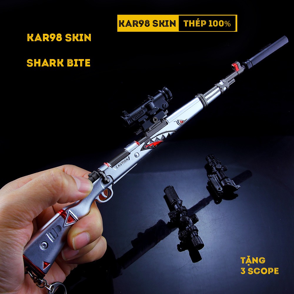 Mô Hình PUBG Kar98 Skin Shark Bite Tặng Kèm 3 Scope Và Kệ Trưng Bày 19cm