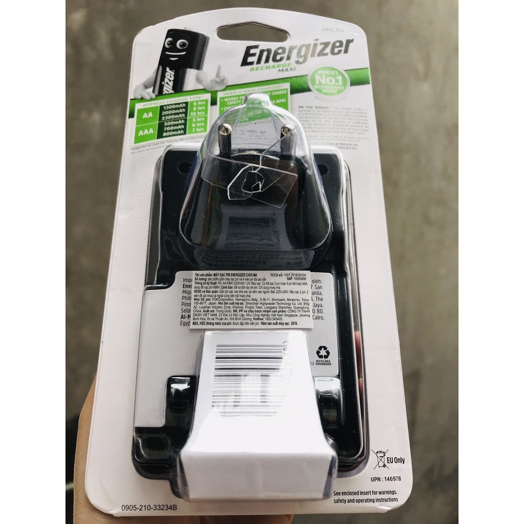 Bộ sạc Energizer Charger kèm 4 pin Ener AA 2000mAh, tự ngắt sạc (CHVCM4)