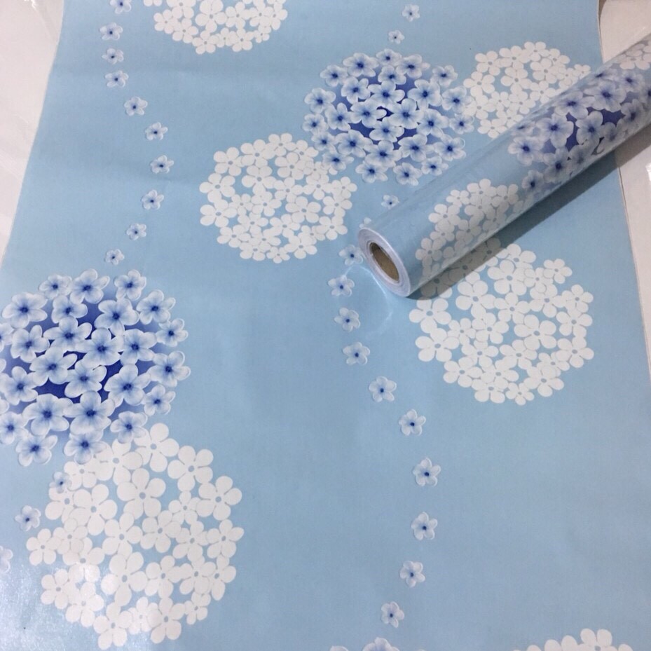 Giáy dán tường 10m cẩm tú cầu xanh  - Decal dán tường 10m cẩm tú cầu xanh