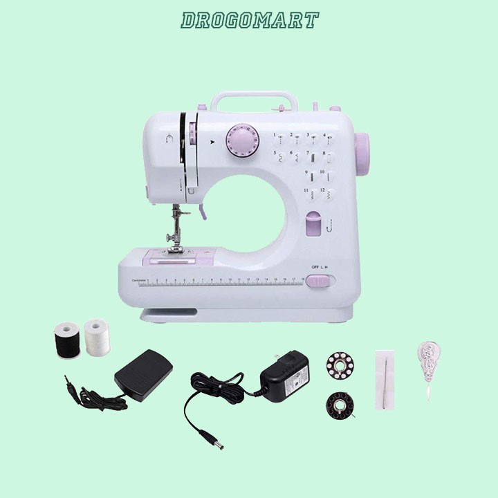 Máy May Mini Gia Đình UFR 505 - Máy Khâu Mini Gia Đình 12 Đường May, Có Vắt Sổ, May Được Vải Thun Kèm Chân Vịt