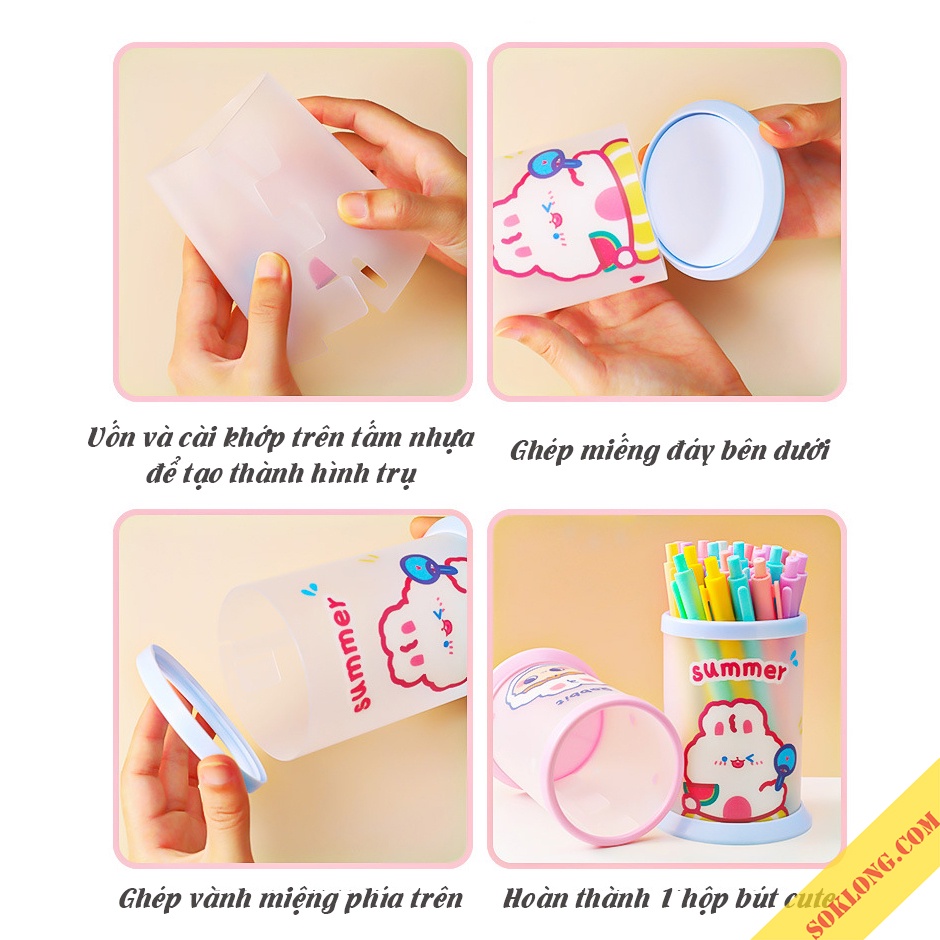 Ống cắm bút hình trụ cute K64 hộp đựng bút hình tròn dễ thương có thể lắp ghép SỔ KLONG