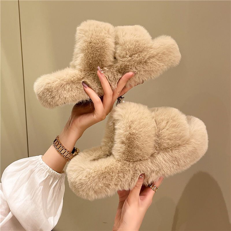 Dép Nữ Đế Dày Phối Lông Thời Trang Thu Đông Mới