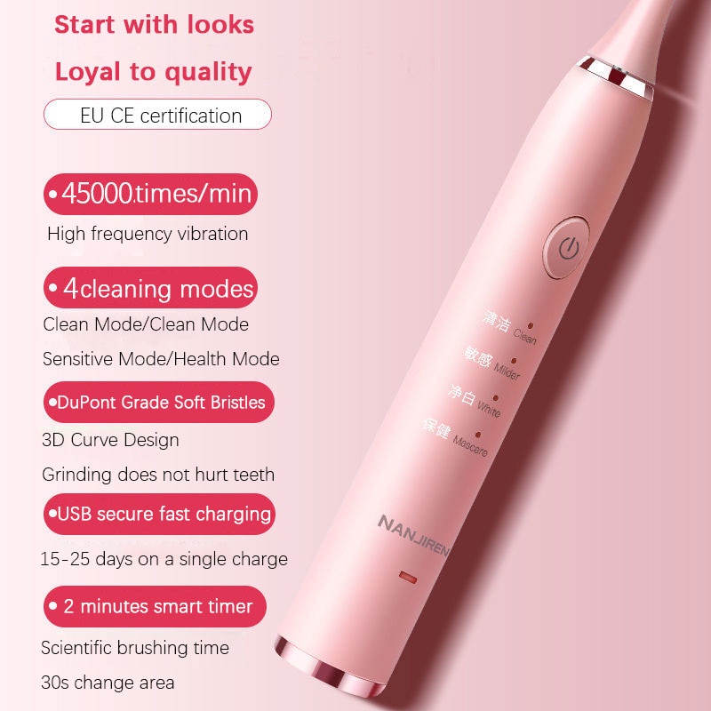 Bàn Chải Đánh Răng Điện Siêu Âm Chống Thấm Nước IPX7 Với 4 Chế Độ Kèm 8 Đầu Bàn Chải Thay Thế