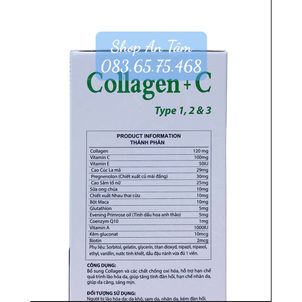 (Chính Hãng) Viên uống đẹp da Collagen + C Type 123 16000mg giảm thâm nám tàn nhang - Hộp 60 viên