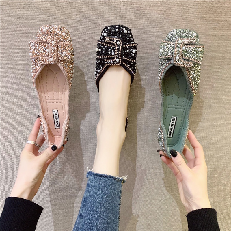 Giày Búp Bê Mũi Vuông Đính Đá Thời Trang Dành Cho Nữ / Size 35-44 / 41 / 42