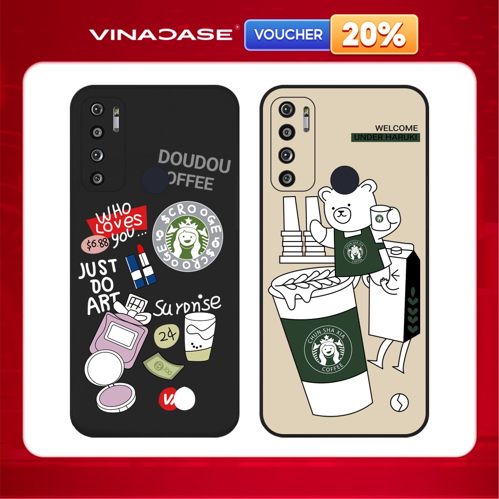 Ốp lưng Vina Case Vsmart Joy 3/Joy 4/Star 3/Aris/....dẻo đen in hình Gấu Coffee